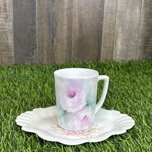 Vintage Floral Cup‎ & Saucer Set Pink Green Coquette Cottagecore Unmarked